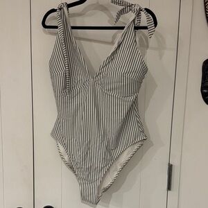 H&M Green and White Striped Swimwear